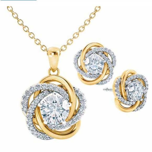 Danbury Mint Gold Plated Infinite Strength Pendant Necklace and Earrings - Picture 1 of 12